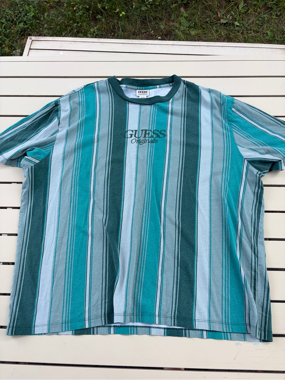GUESS Teal & Dark Green Vertical Stripe Short-Sleeve Tee